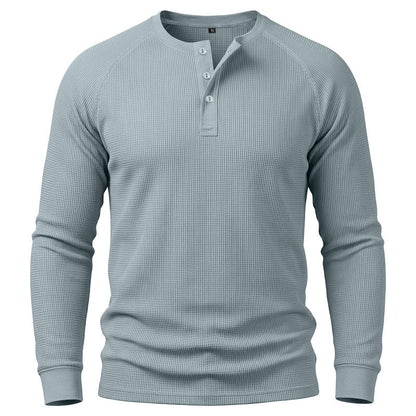 Waffle Knit Henley Long Sleeve Shirt