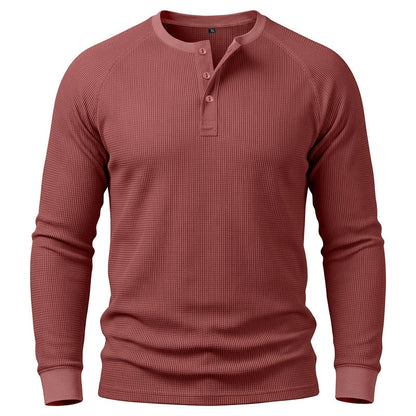Waffle Knit Henley Long Sleeve Shirt