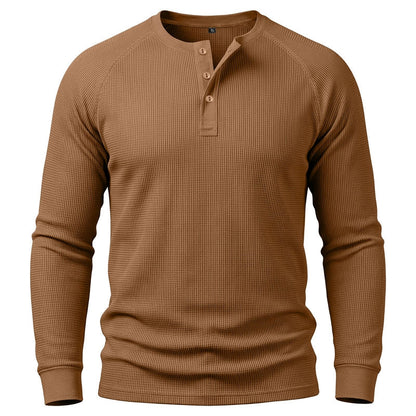Waffle Knit Henley Long Sleeve Shirt