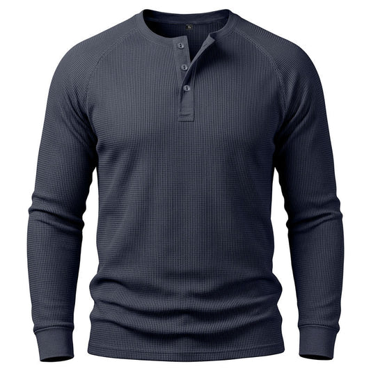 Waffle Knit Henley Long Sleeve Shirt