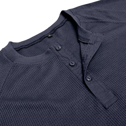 Waffle Knit Henley Long Sleeve Shirt