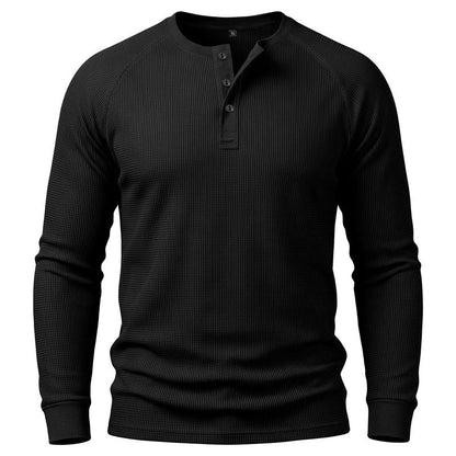 Waffle Knit Henley Long Sleeve Shirt