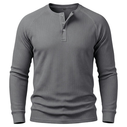 Waffle Knit Henley Long Sleeve Shirt